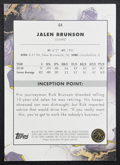 Jalen Brunson 2024 Topps Inception Purple /150 Knicks