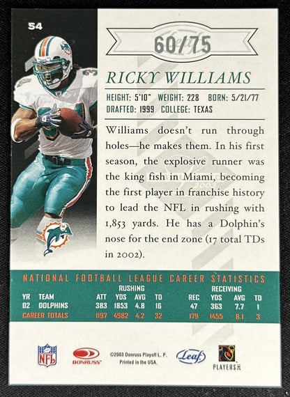 Ricky Williams 2003 Leaf Limited Silver Spotlight /75 Dolphins