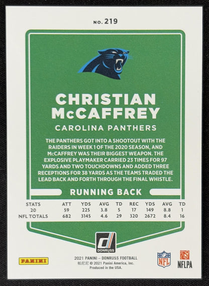Christian McCaffrey 2021 Panini Donruss Press Proof Premium Panthers - Carolina Panthers