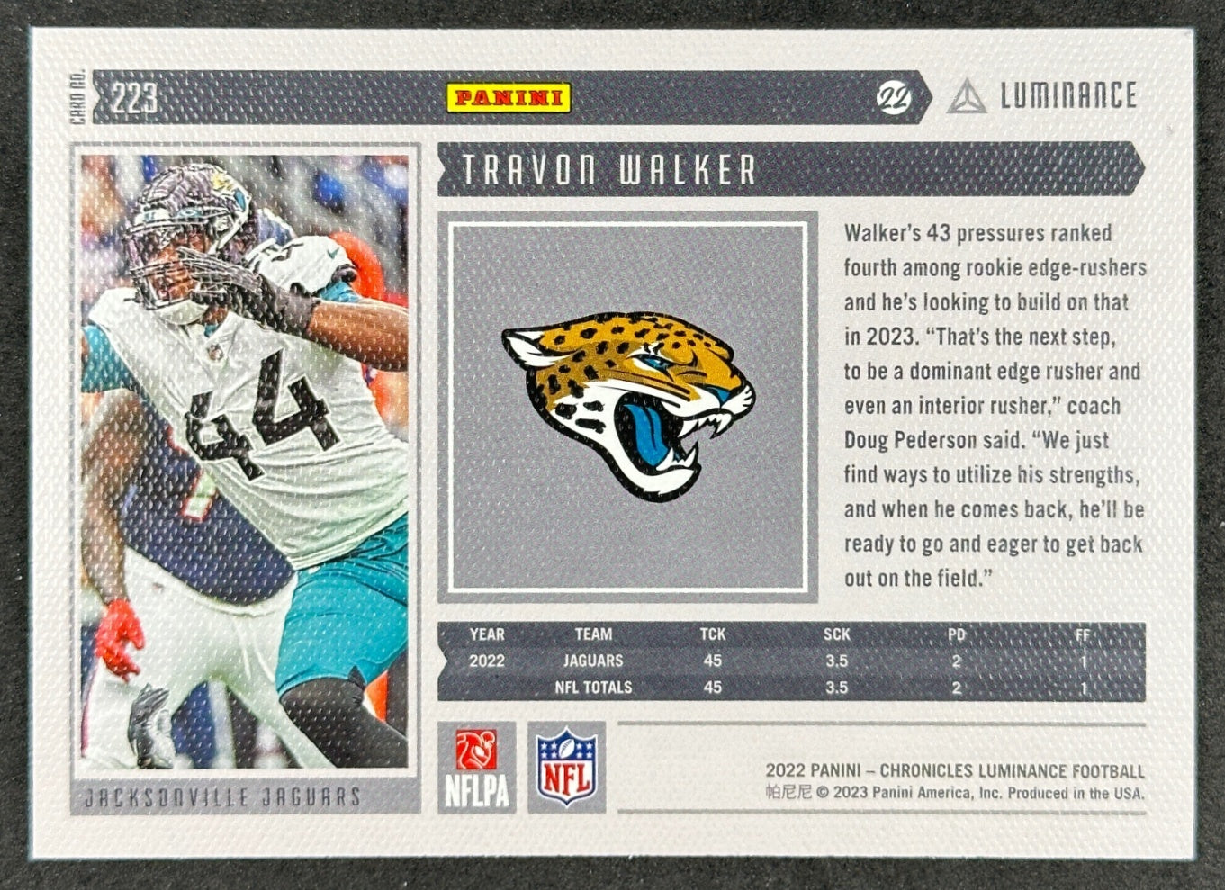 Travon Walker 2022 Chronicles Luminance Update Rookies Jaguars Sports Trading Card