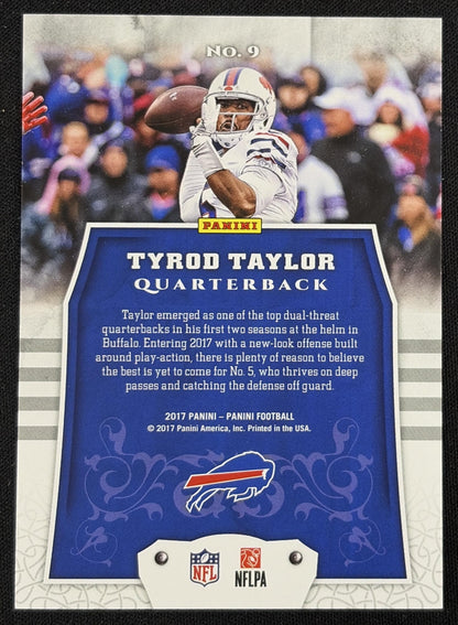 Back of Tyrod Taylor 2017 Panini Bravery /399 Bills sports trading card