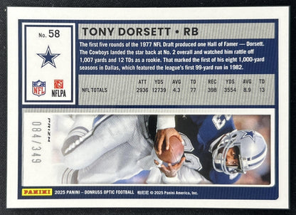 Tony Dorsett 2025 Panini Donruss Optic Aqua Prizm /349 Cowboys back