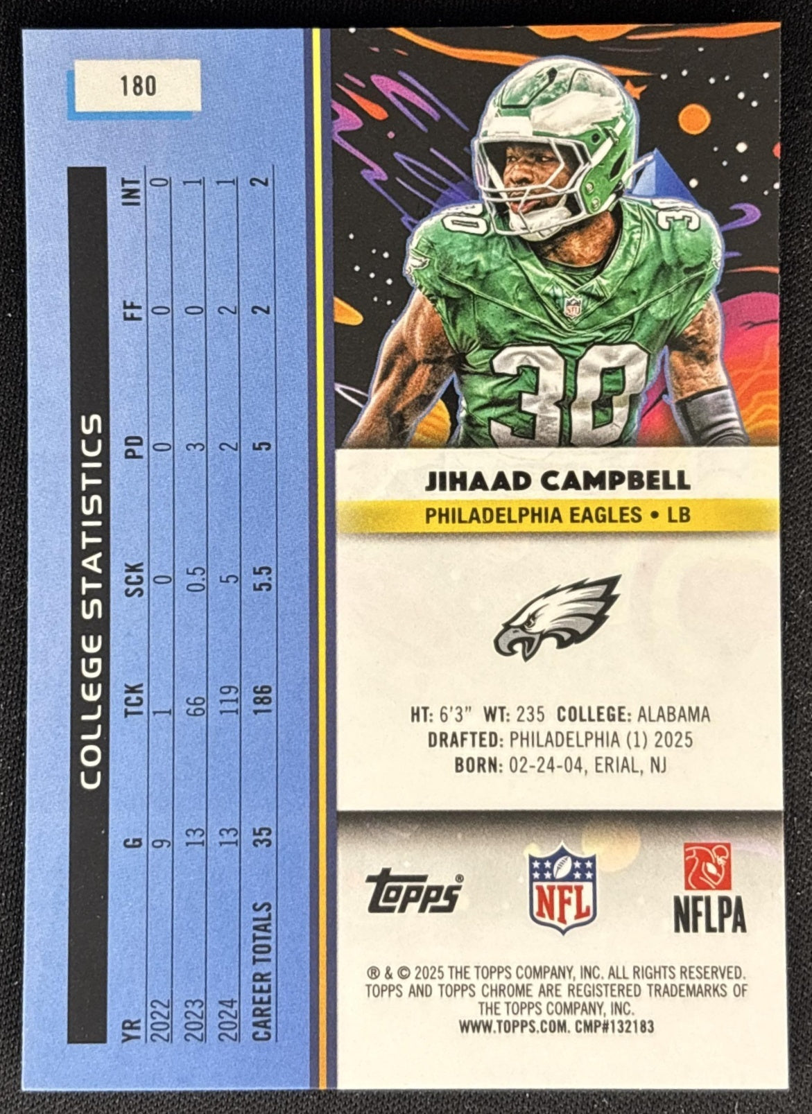 Jihaad Campbell 2025 Topps Cosmic Chrome Eagles back