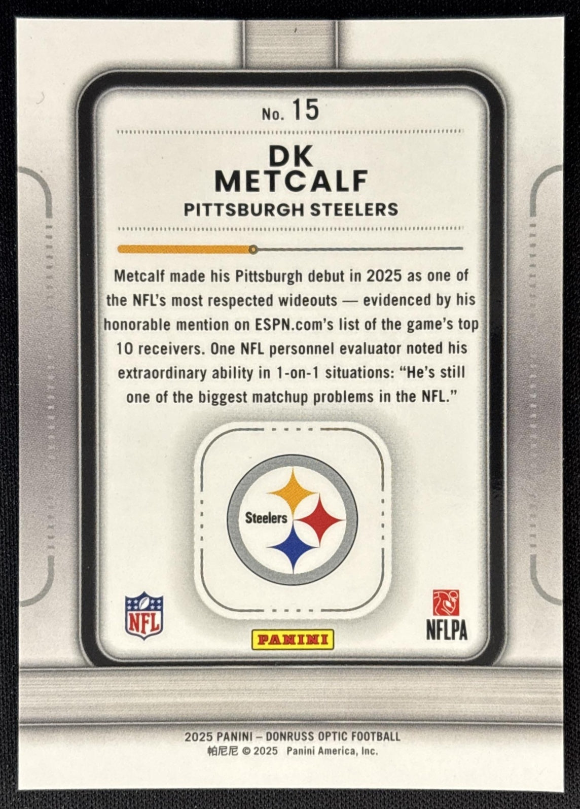 DK Metcalf 2025 Panini Donruss Optic Play Action Steelers back