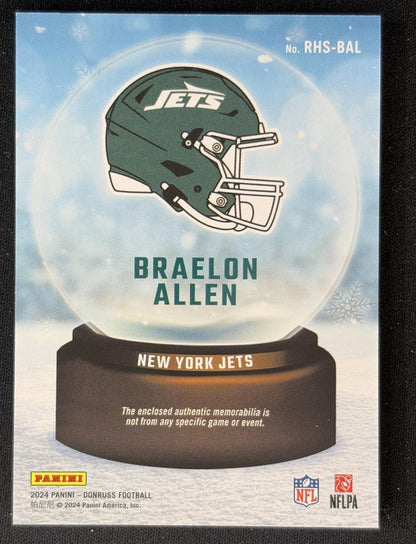 Braelon Allen 2024 Panini Donruss Rookie Holiday Sweater Jets back