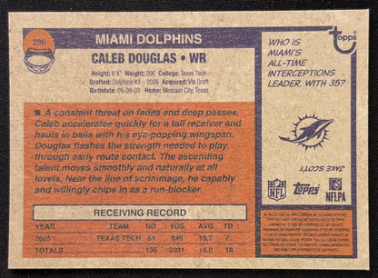 Caleb Douglas 2026 Topps Heritage Chrome Pink Sparkle Dolphins