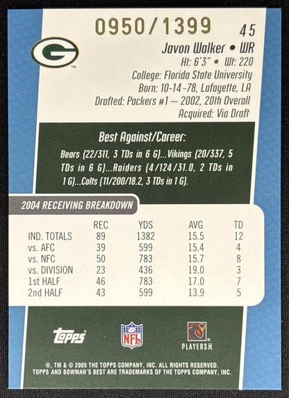 Javon Walker 2005 Bowman's Best Blue /1399 Packers Sports Trading Card