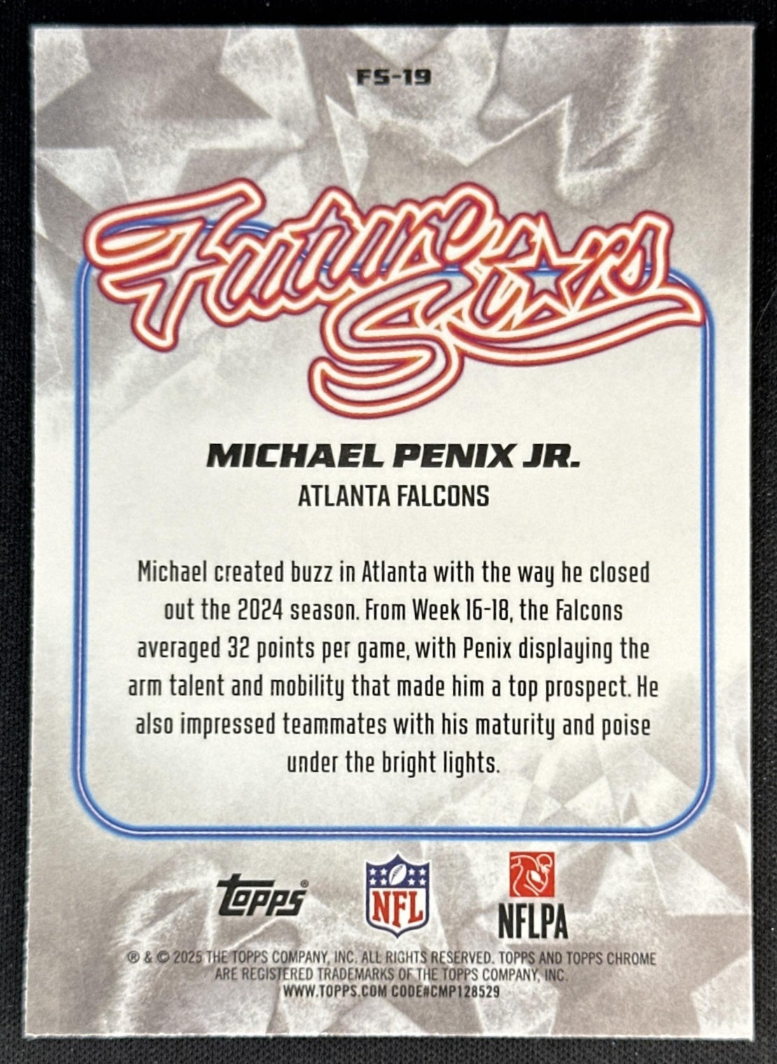 Michael Penix Jr. 2025 Topps Chrome Future Stars Aqua Refractor /199 Falcons