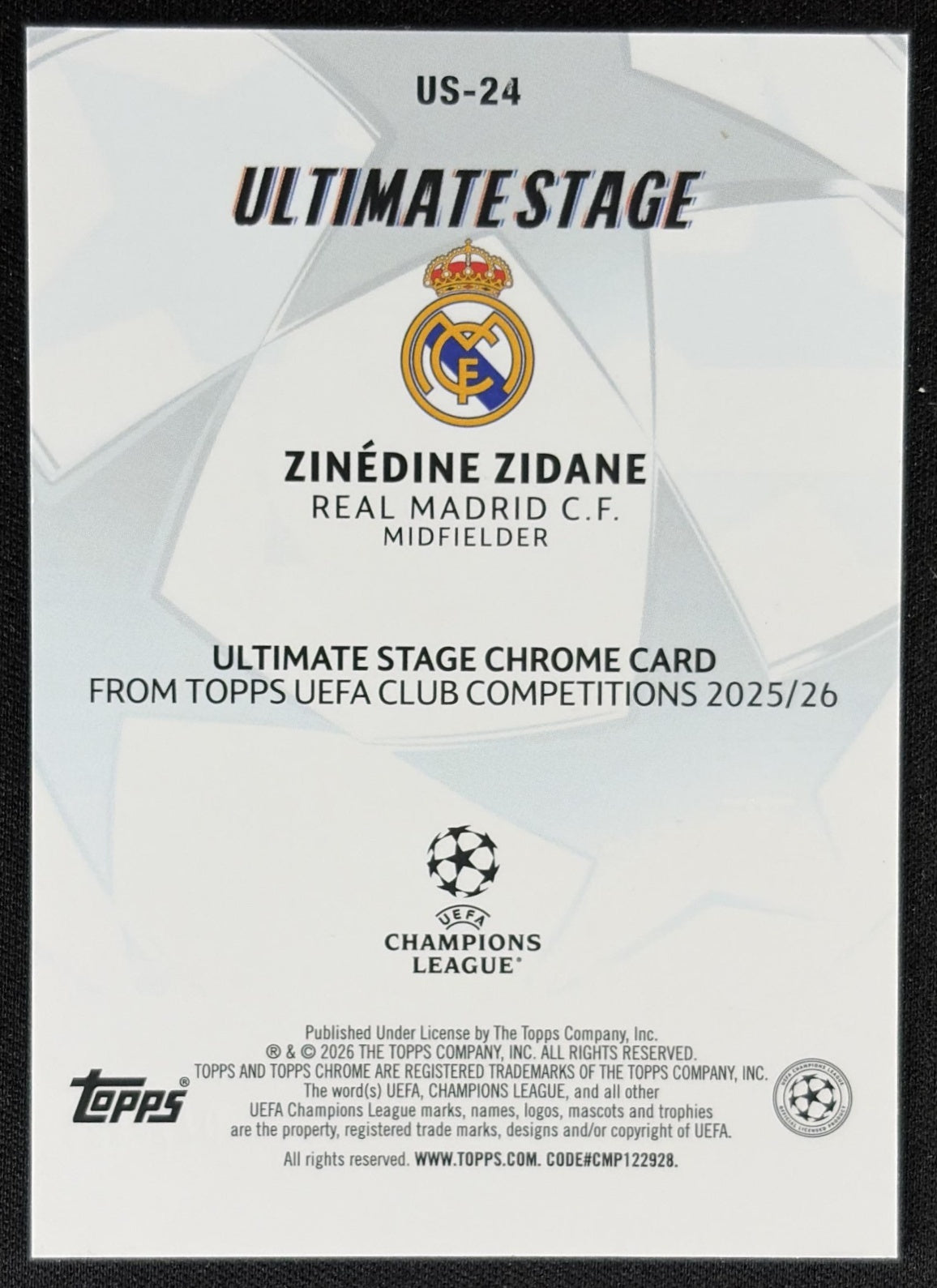 Zinedine Zidane 2025 UEFA Club Competitions Ultimate Stage Chrome Blue Refractor /150 Real Madrid