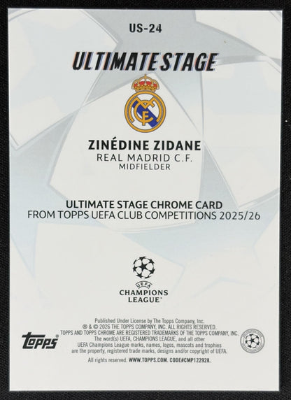 Zinedine Zidane 2025 UEFA Club Competitions Ultimate Stage Chrome Blue Refractor /150 Real Madrid