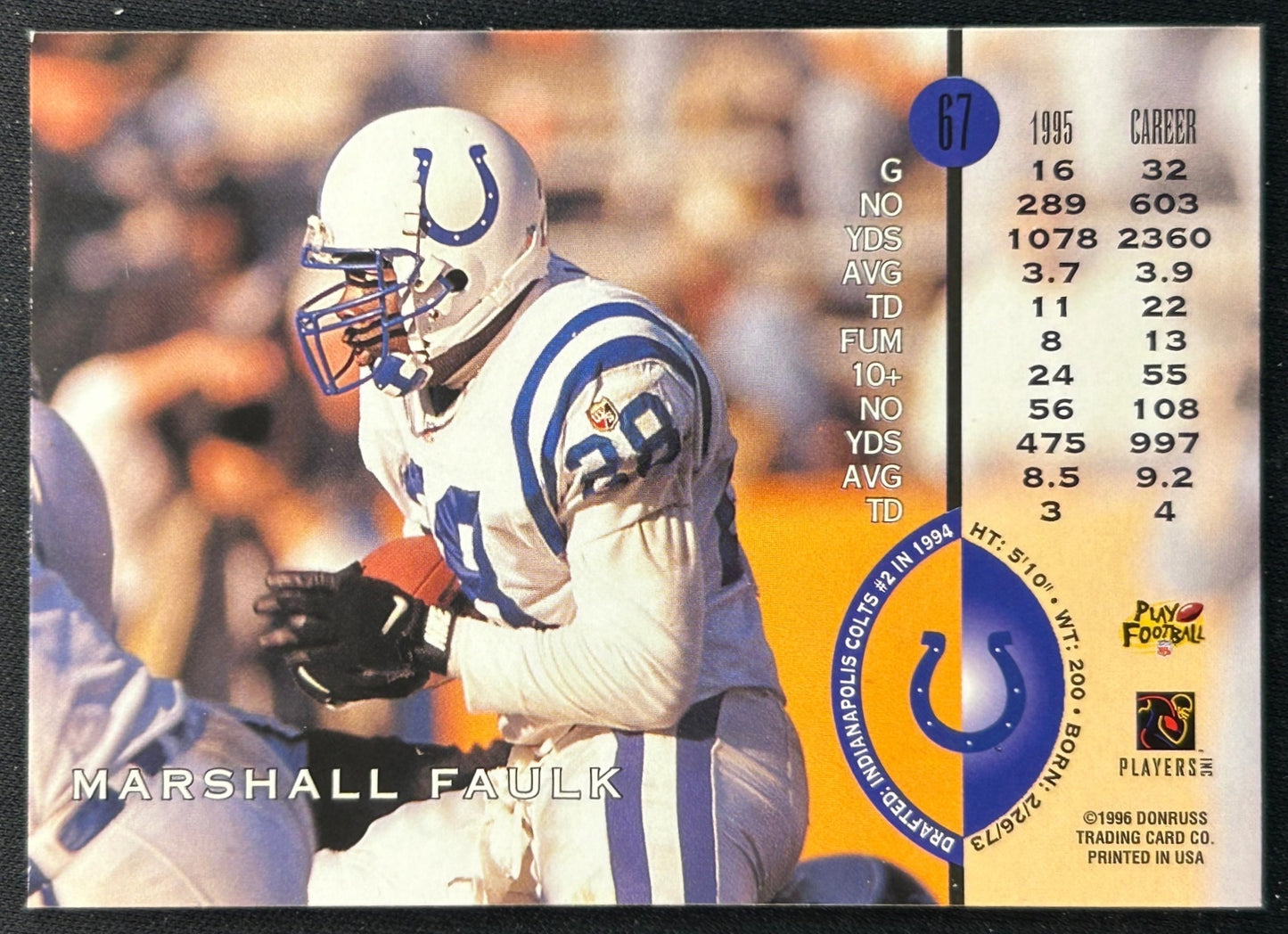 Marshall Faulk 1996 Donruss Colts