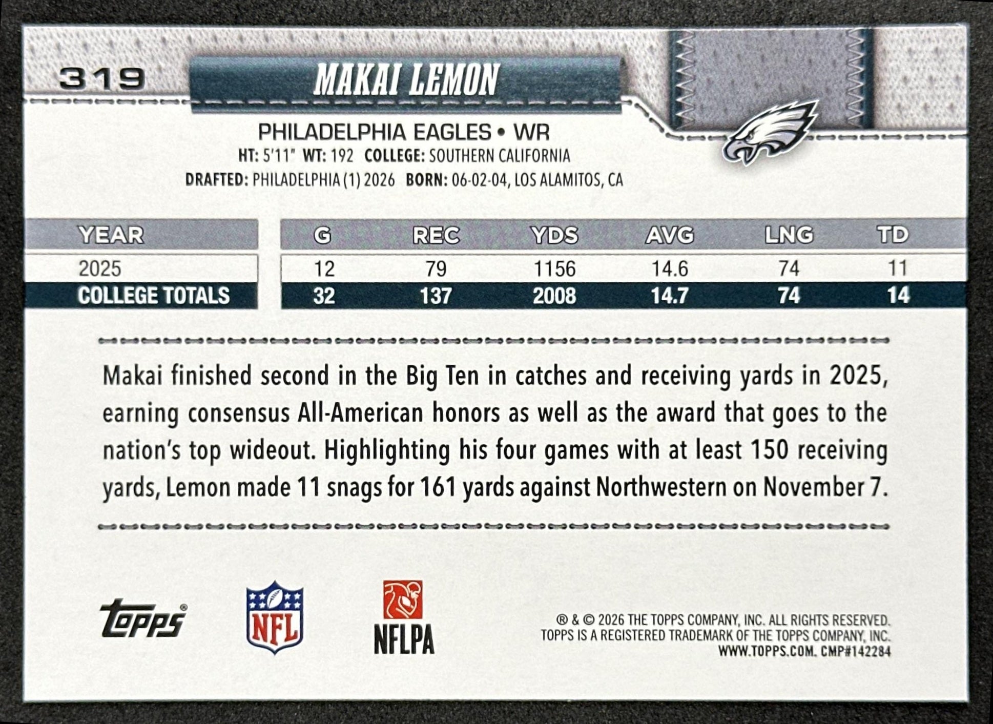 Makai Lemon 2026 Topps Flagship Rookie Eagles Sports Trading Card