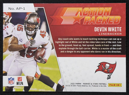 Devin White 2021 Panini Rookies & Stars Action Packed True Blue /49 Buccaneers Sports Trading Card