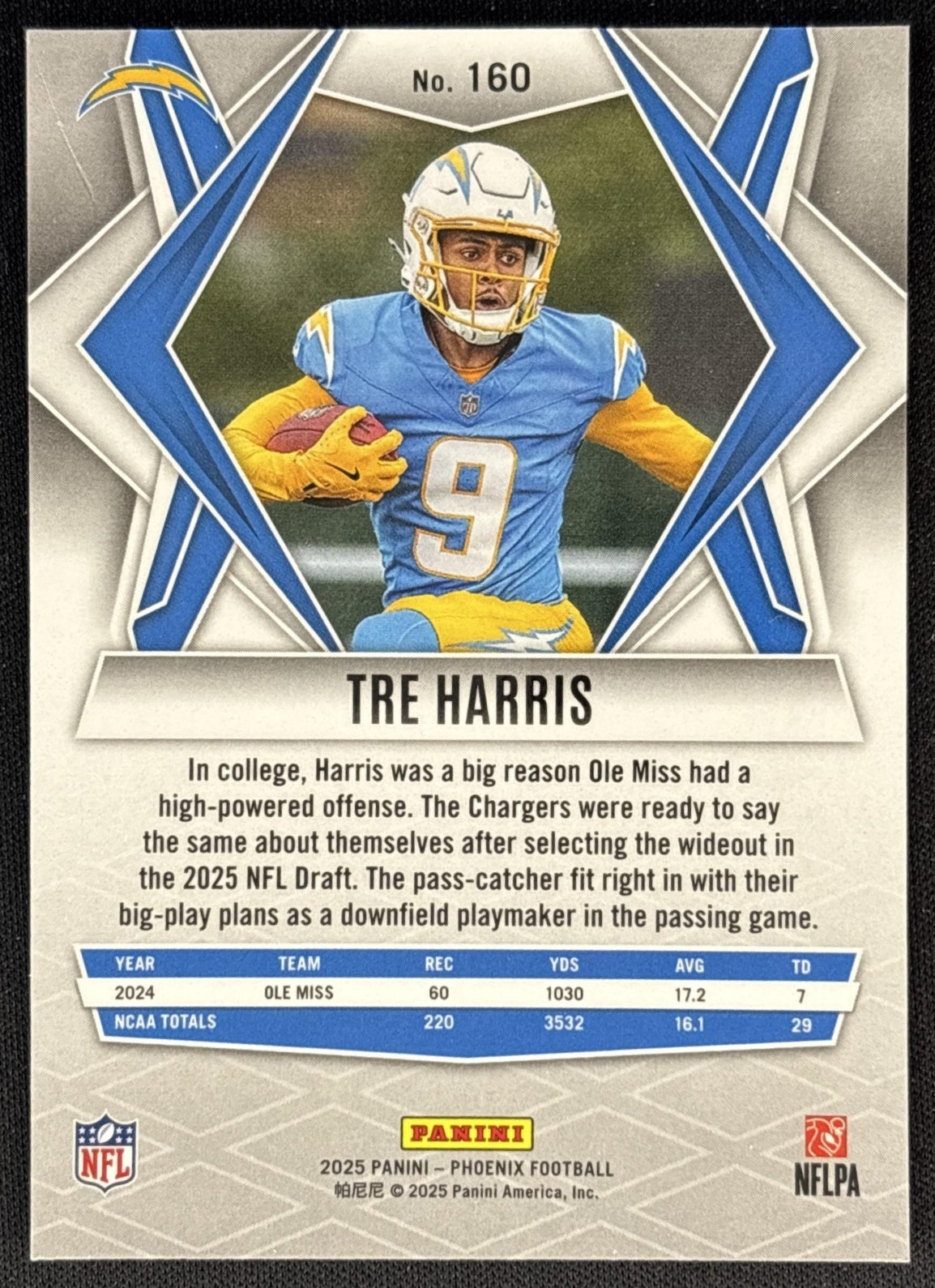 Tre Harris 2025 Panini Phoenix Silver Hyper Prizm Chargers back