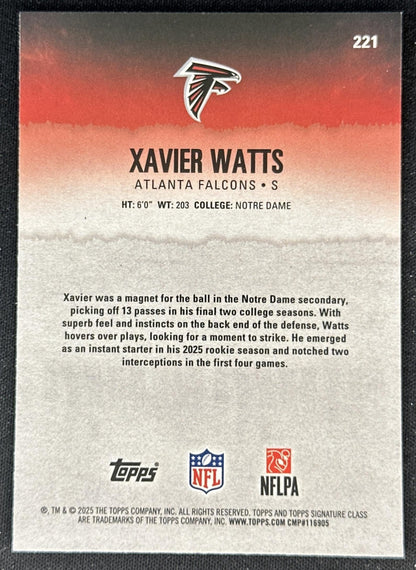 Xavier Watts 2025 Topps Signature Class Chrome Rookie Falcons back