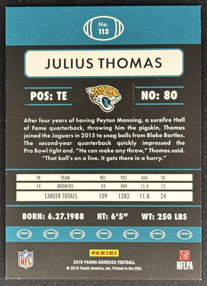 Julius Thomas 2015 Panini Donruss Press Proof Purple /199 Jaguars back