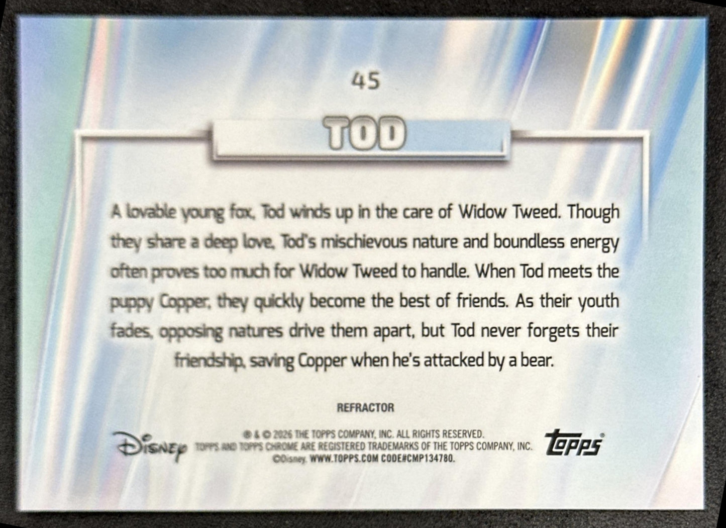 Tod 2026 Topps Chrome Disney When You Wish Upon A Star Refractor The Fox and Hound Back