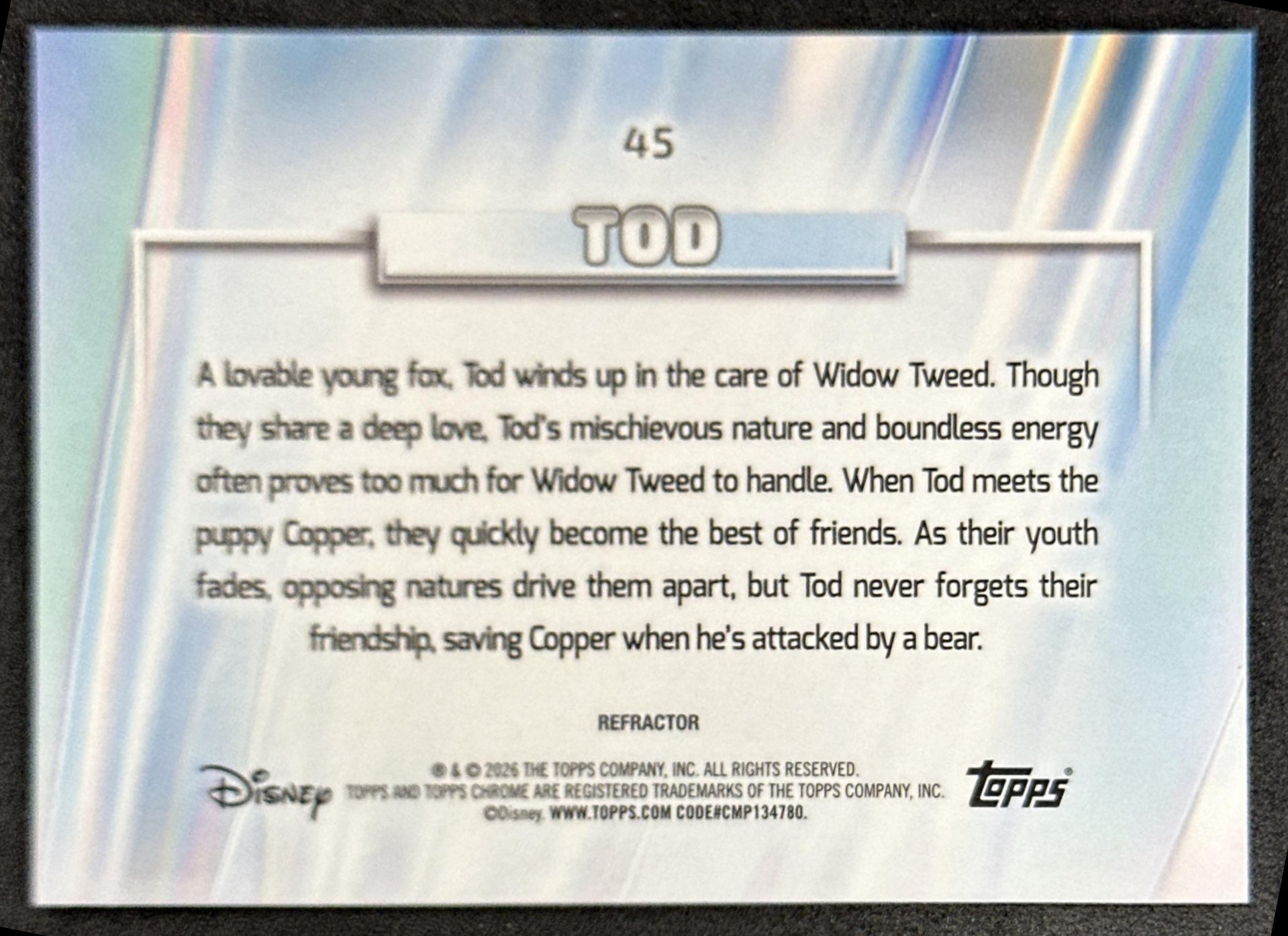 Tod 2026 Topps Chrome Disney When You Wish Upon A Star Refractor The Fox and Hound Back