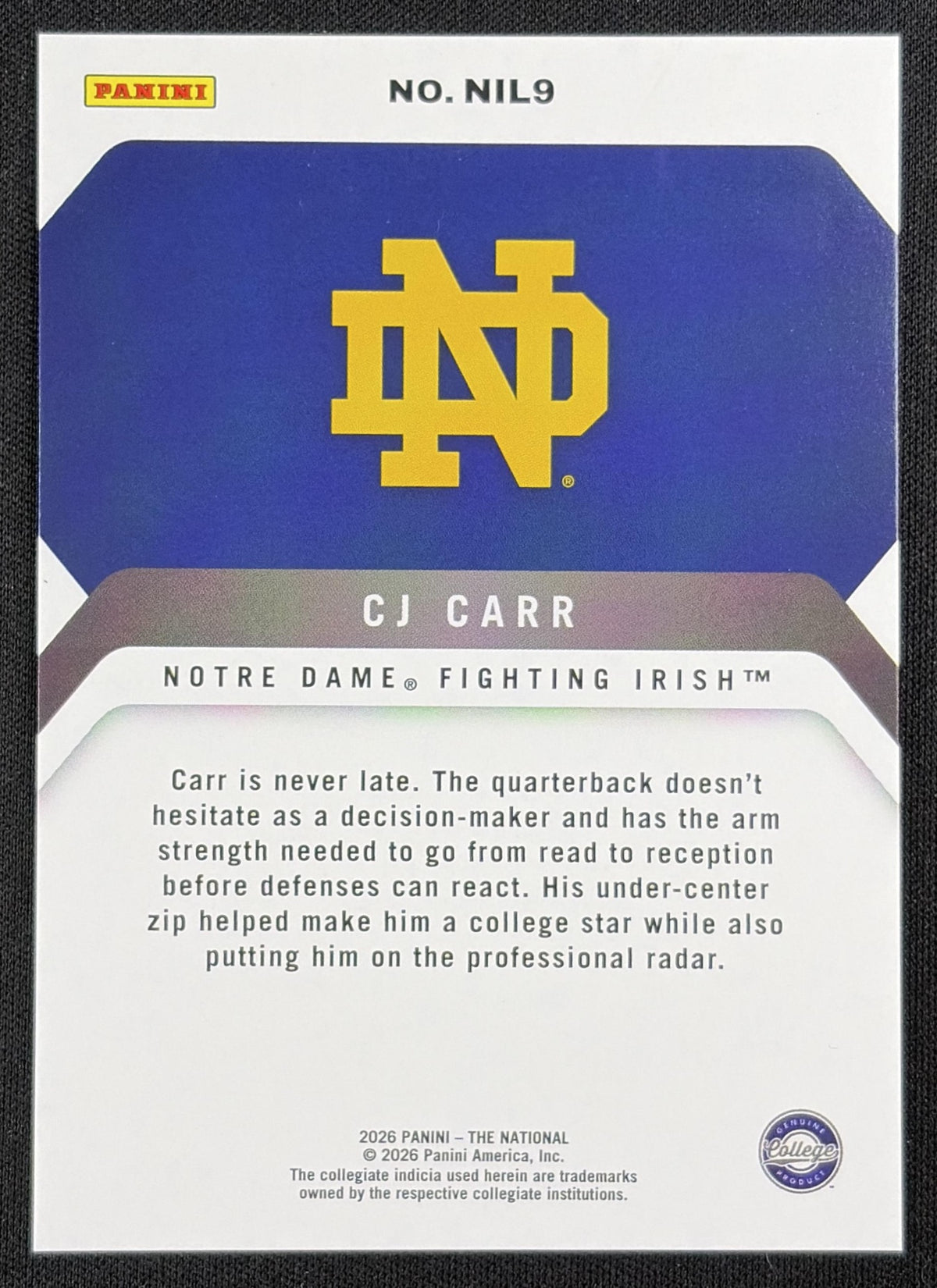 CJ Carr 2026 Panini NSCC Silver Pack Foil