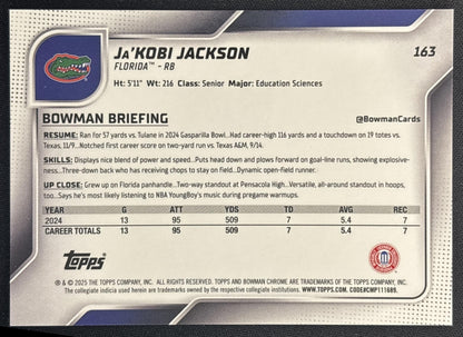 Ja'Kobi Jackson 2025 Chrome University Prospects Black & White Stealth Refractor /48 Gators back