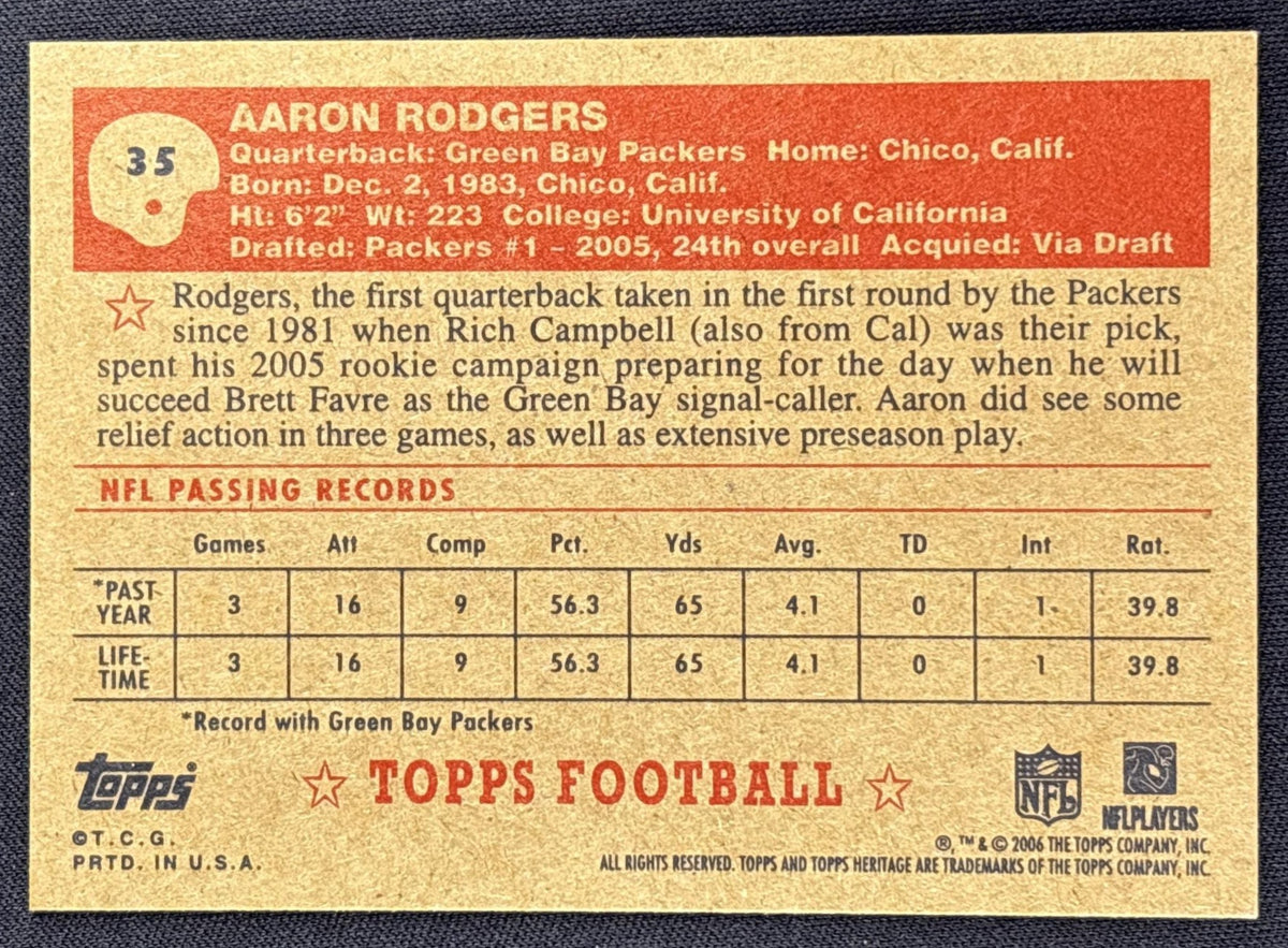 Aaron Rodgers 2006 Topps Heritage Packers