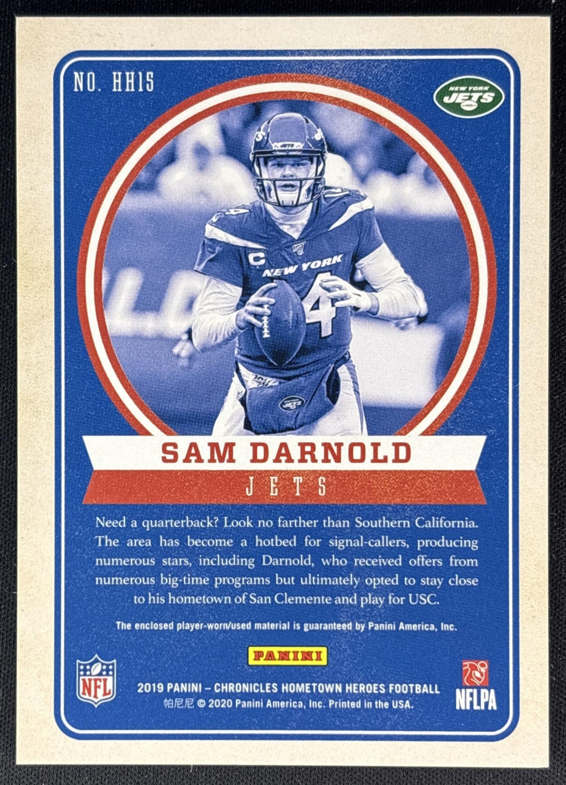Sam Darnold 2019 Panini Chronicles Hometown Heroes Dual Jersey /199 Jets Back