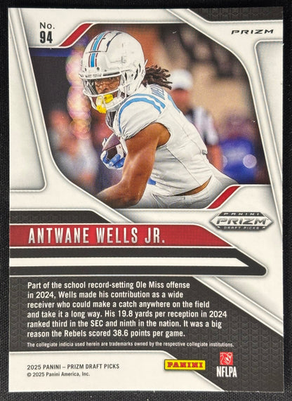 Antwane Wells Jr. 2025 Prizm Draft Picks Red Ice Rebels Falcons Sports Trading Card