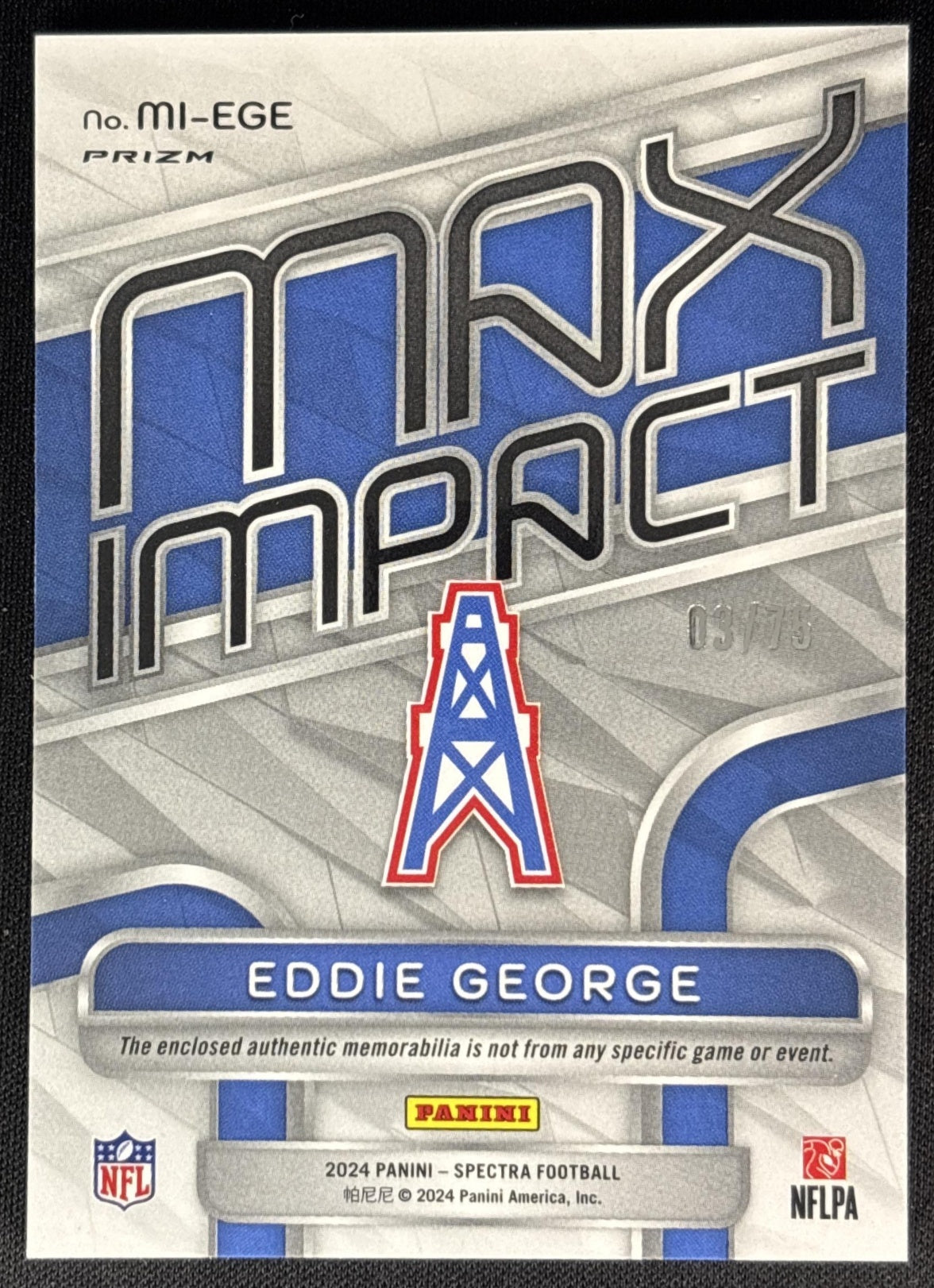 Eddie George 2024 Panini Spectra Max Impact Hyper /75