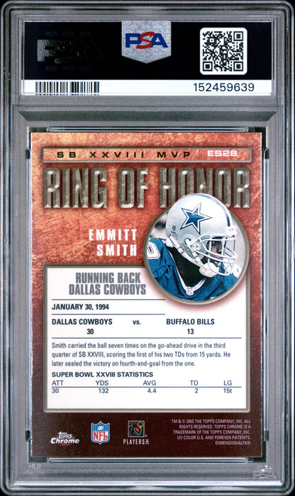 Emmitt Smith 2002 Topps Chrome Ring of Honor PSA 9 Cowboys back