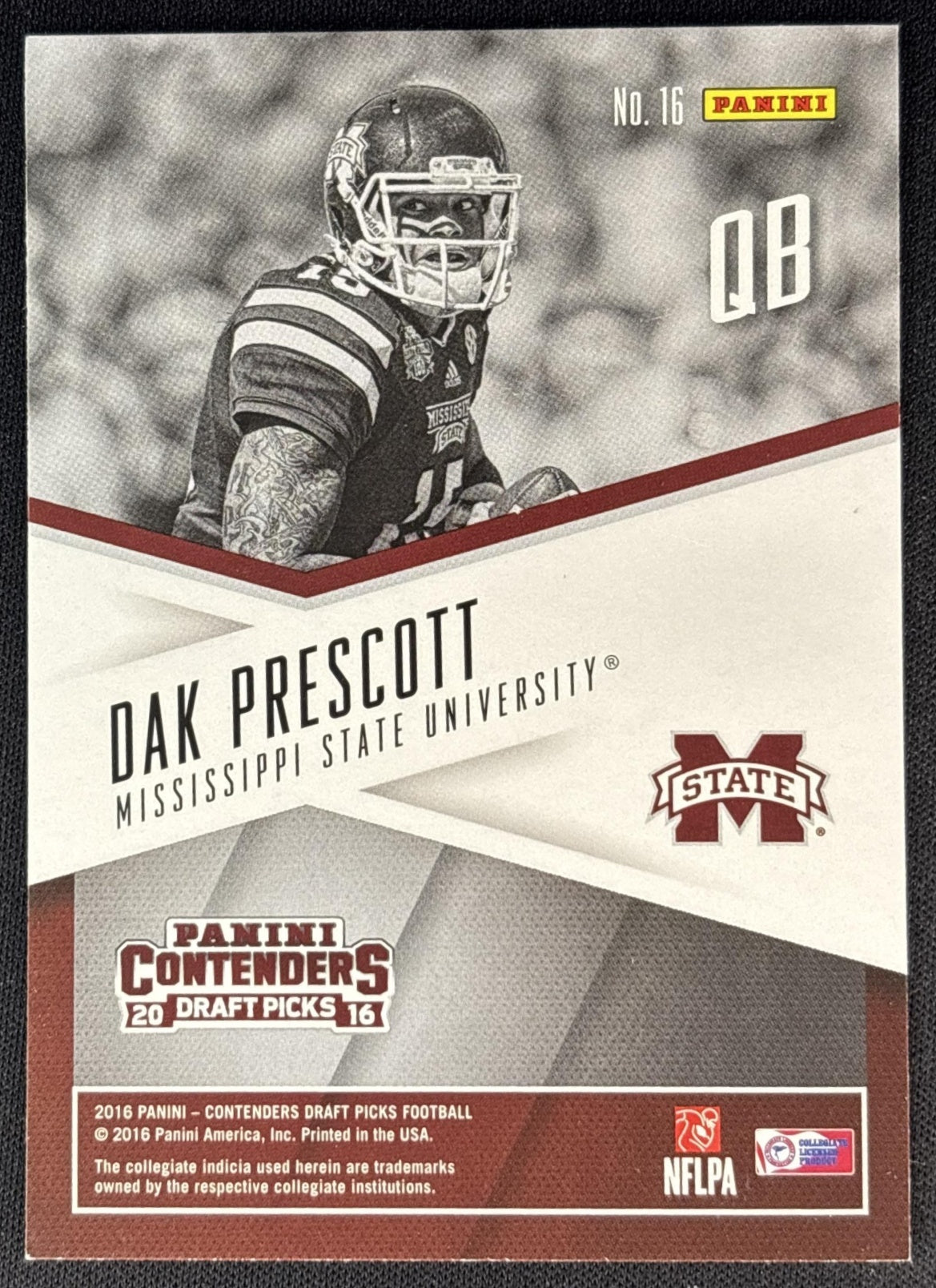 Dak Prescott 2016 Panini Contenders Draft Picks School Colors Bulldogs