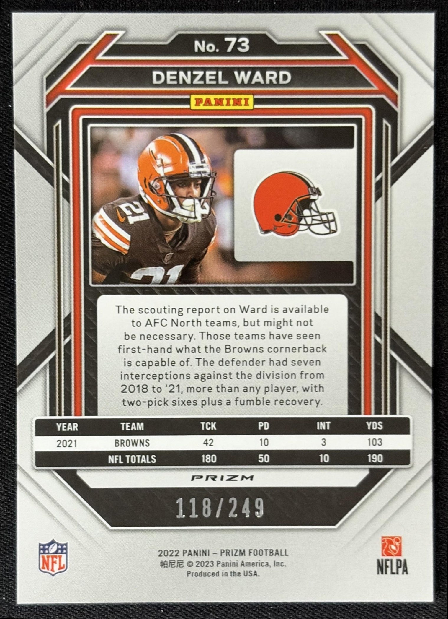 Denzel Ward 2022 Panini Prizm Orange /249 Browns