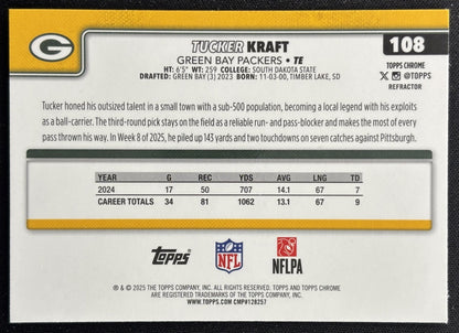 Tucker Kraft 2025 Topps Chrome Refractor Packers Sports Trading Cards