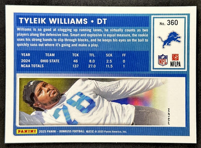 Tyleik Williams 2025 Panini Donruss Optic Rated Rookie Preview Pink Lions back