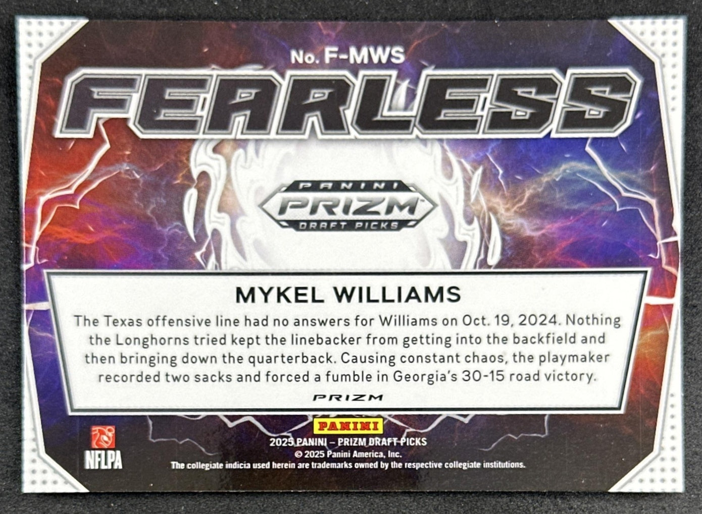 Mykel Williams 2025 Panini Prizm Draft Picks Fearless Green Bulldogs 49ers