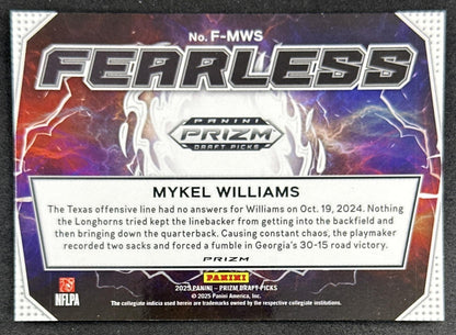 Mykel Williams 2025 Panini Prizm Draft Picks Fearless Green Bulldogs 49ers