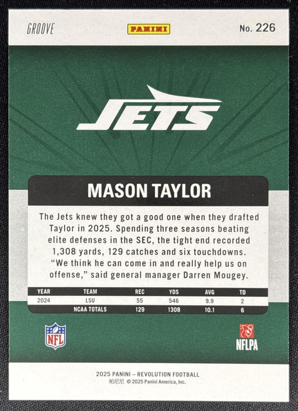 Mason Taylor 2025 Panini Revolution Rookies Groove Jets Sports Trading Cards