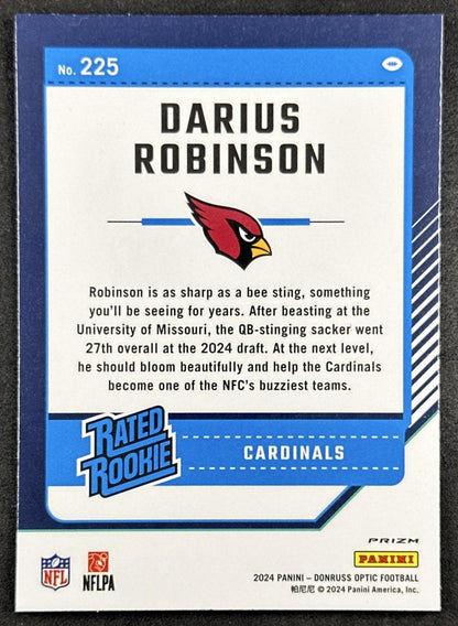 Darius Robinson 2024 Panini Donruss Optic Blue Hyper Cardinals Back