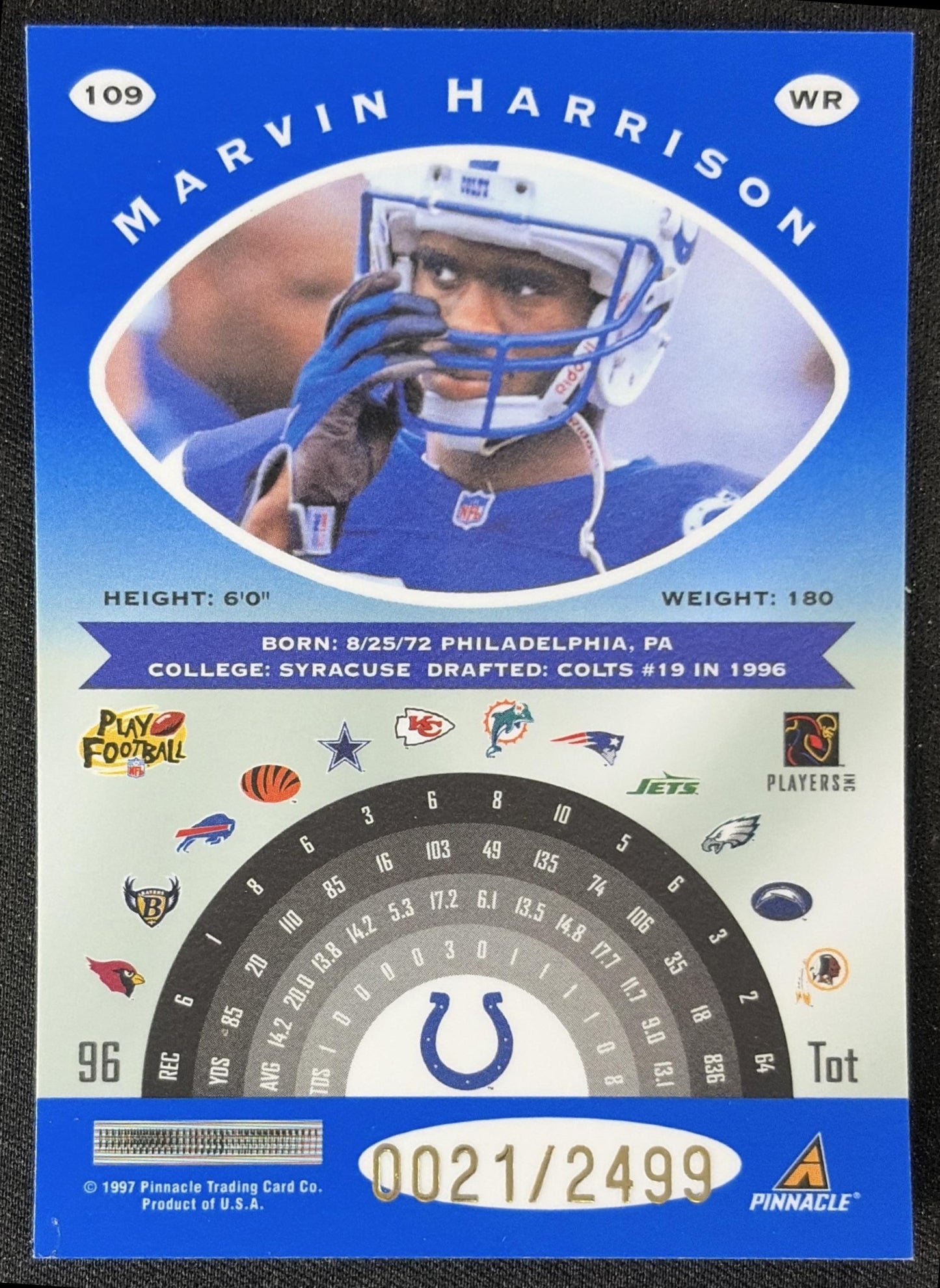 Marshall Faulk 1997 Pinnacle Totally Certified Platinum Blue /2499 Colts