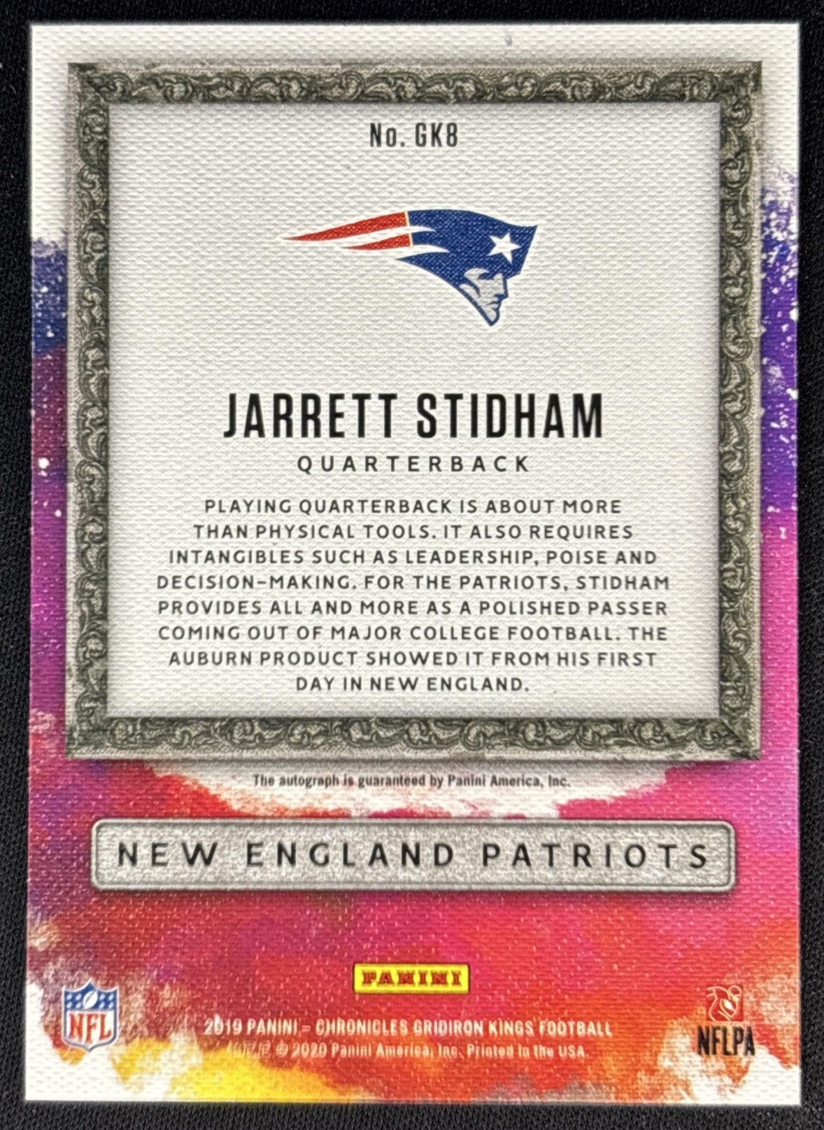 Jarrett Stidham 2019 Panini Chronicles Signatures Holo Silver /50 Patriots
