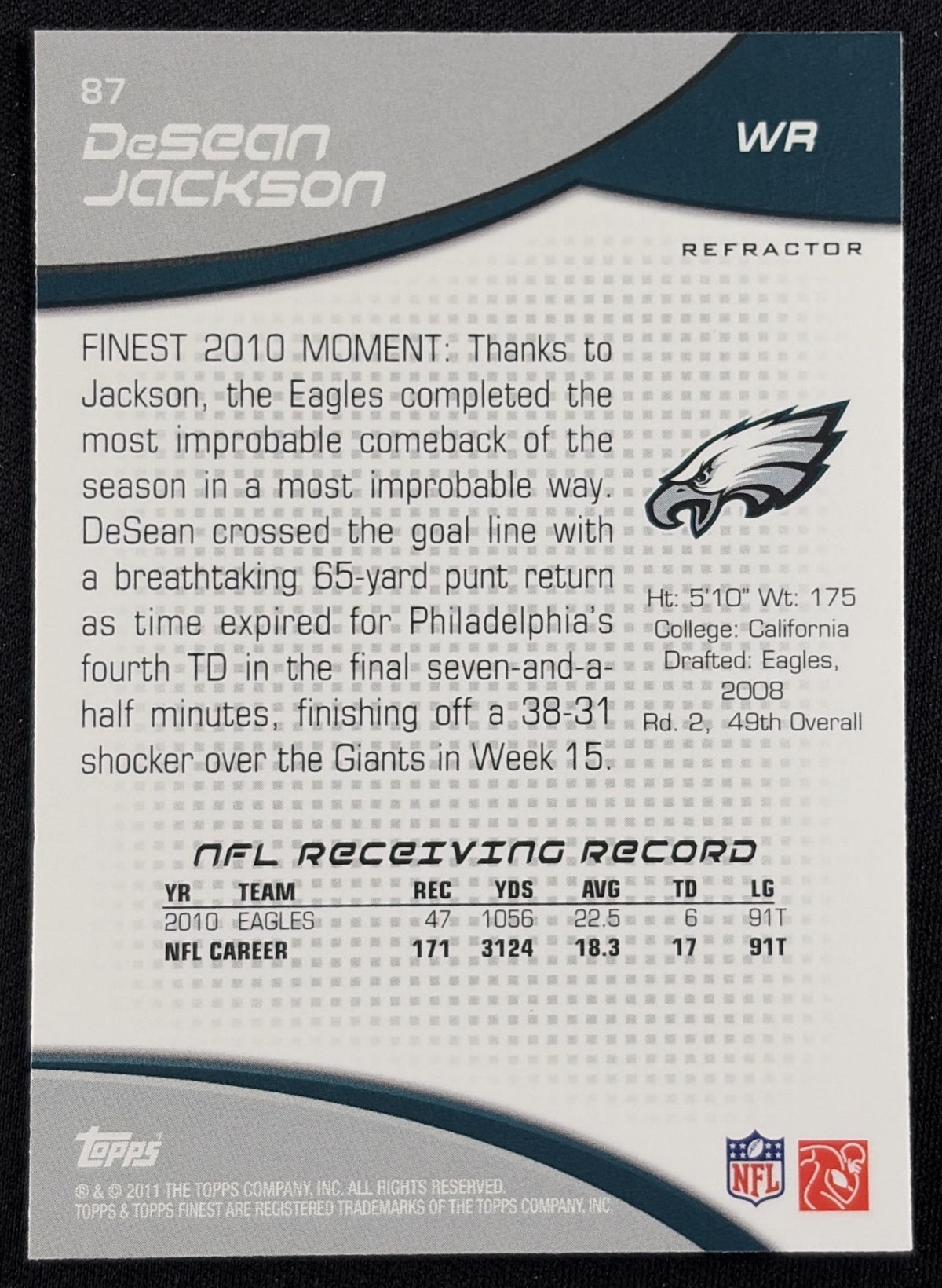 DeSean Jackson 2011 Topps Finest Refractor Eagles