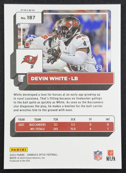 Devin White 2022 Panini Donruss Optic Aqua /299 Buccaneers back
