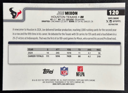 Joe Mixon 2025 Topps Chrome Refractor Texans Football