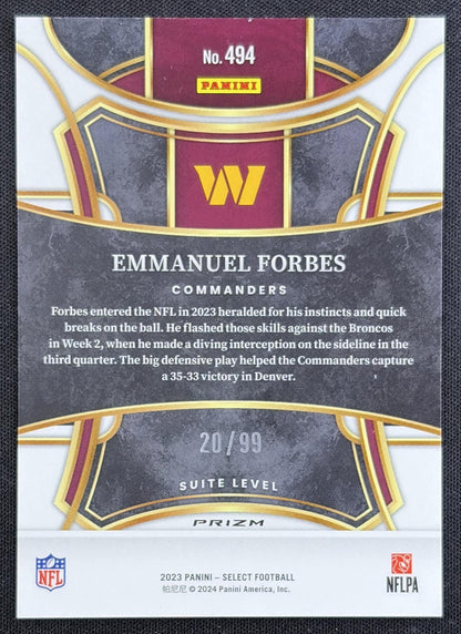 Emmanuel Forbes 2023 Panini Select Blue Prizms /99 Commanders