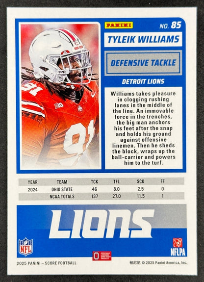 Tyleik Williams 2025 Score Rookies Lions Football