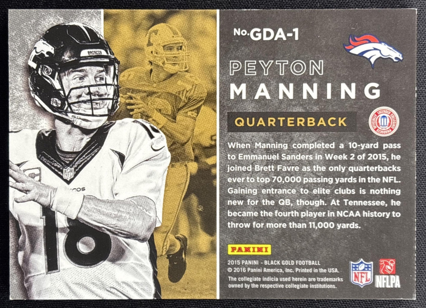 Peyton Manning 2015 Panini Black Gold Golden Days /199 Sports Trading Card
