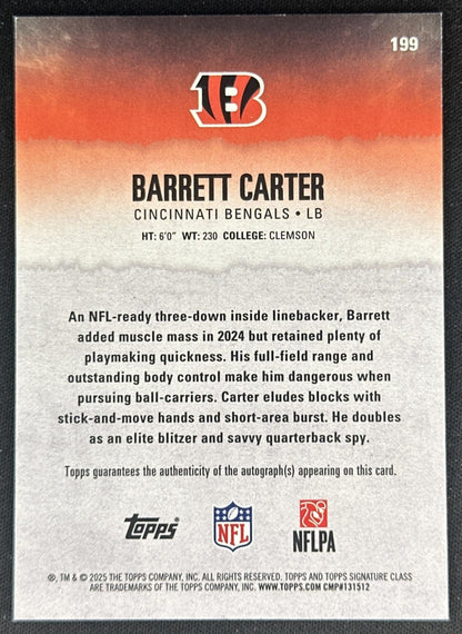 Barrett Carter 2025 Topps Signature Class Rookie Auto Bengals Sports Trading Cards