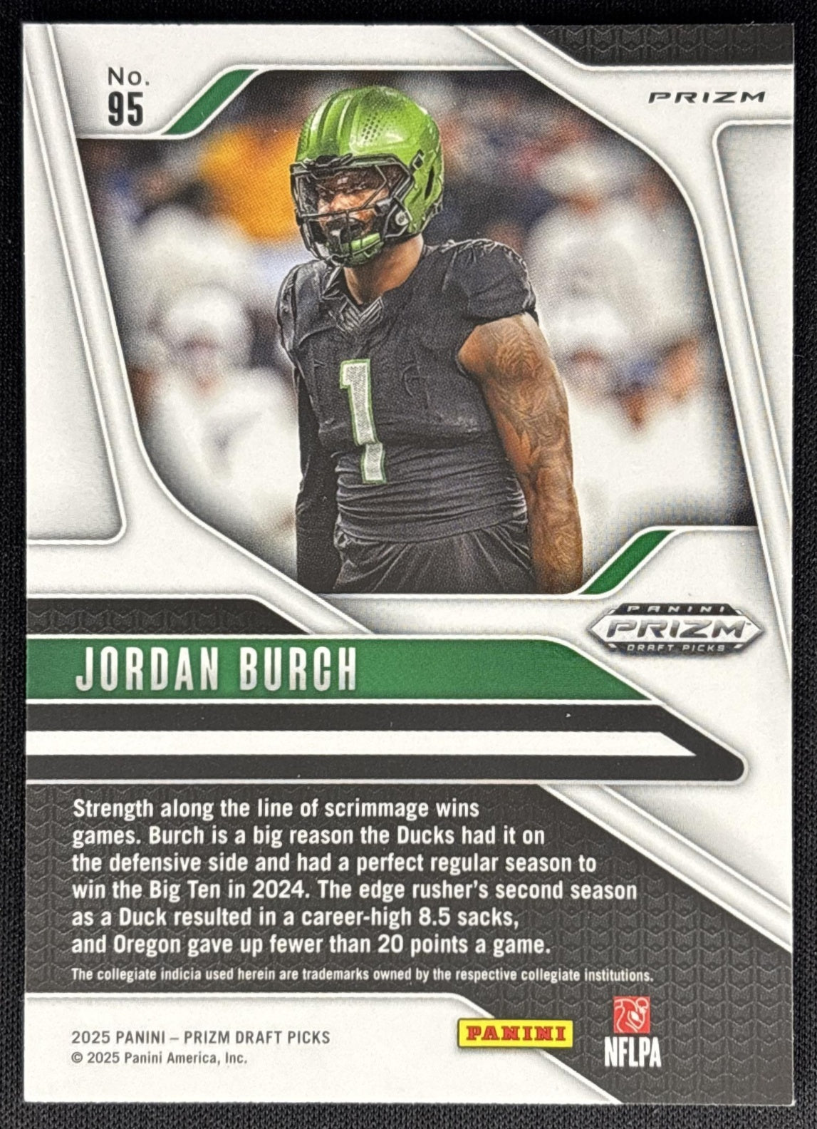 Jordan Burch 2025 Panini Prizm Draft Picks Gold Ice Ducks back