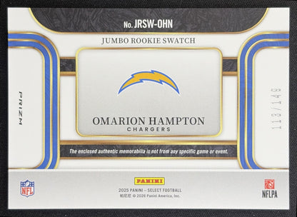 Omarion Hampton 2025 Panini Select Jumbo Rookie Swatch /149 Chargers