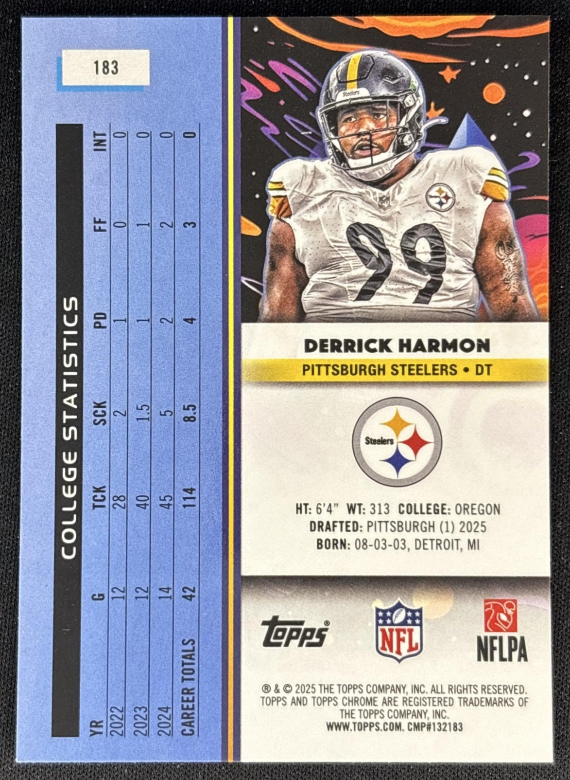 Derrick Harmon 2025 Topps Cosmic Chrome Aqua Equinox Refractor /199 Steelers Back