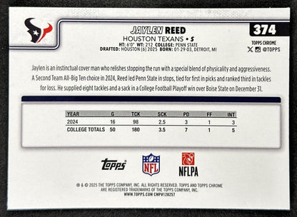 Jaylen Reed 2025 Topps Chrome Sapphire Texans